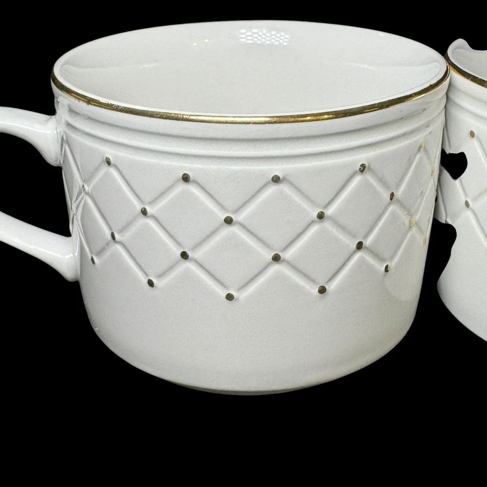 Gibson Golden Basket Flat Coffee Cup White and Gold Set of 4